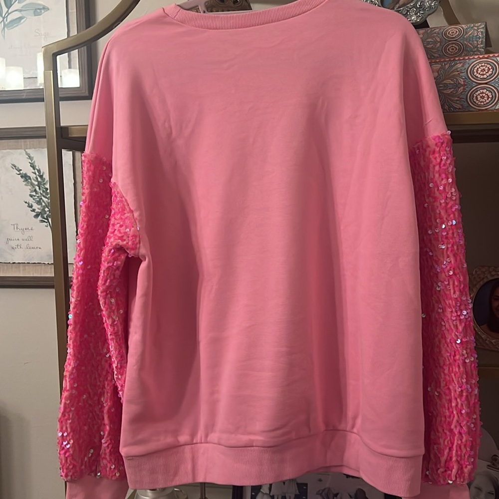 Pink valentines long sleeve, red love heart sparkle, pink sequin sleeves - Picture 8 of 8